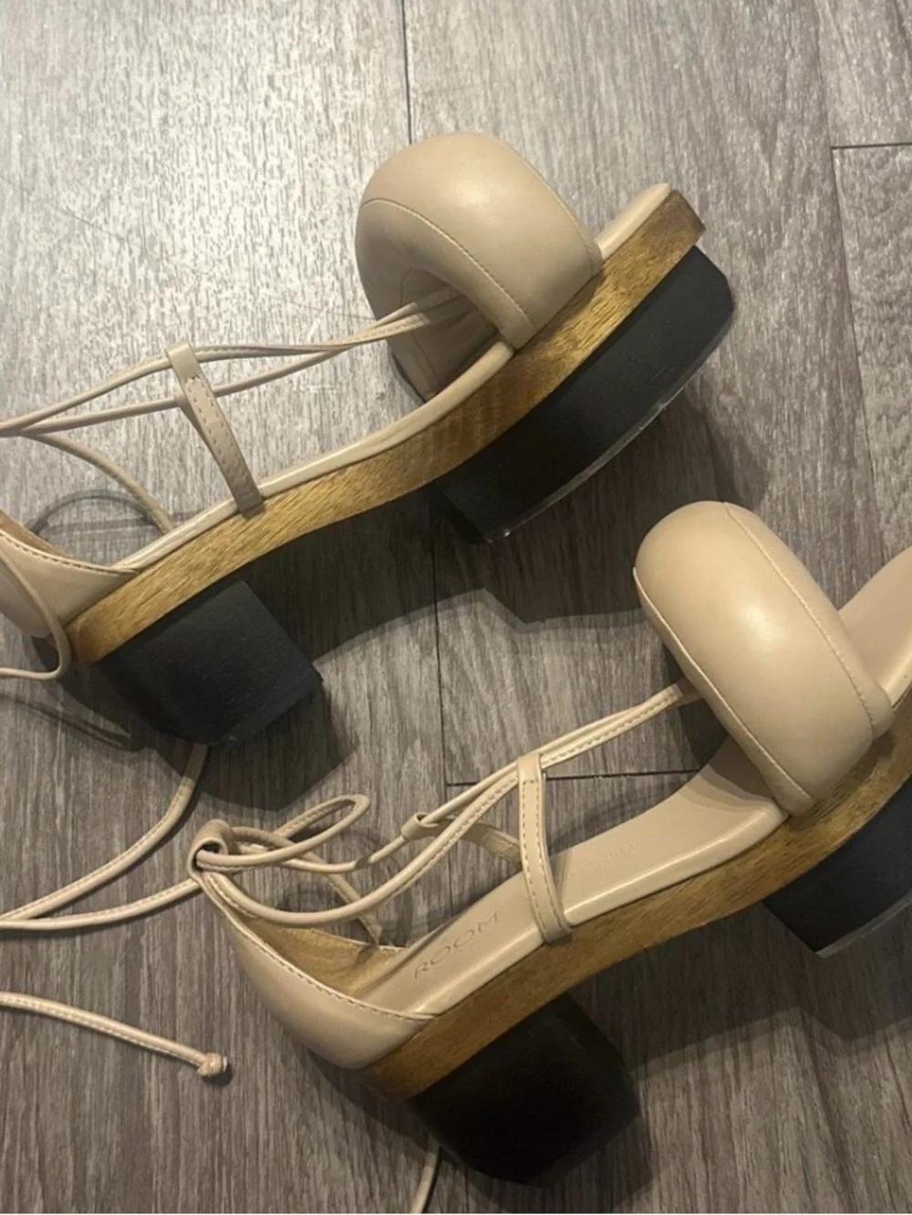 cult gaia Beige Platform Lace-Up Sandals